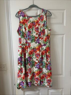 RM LL Floral Lace Overlay Dress - White with Multicolor Trim